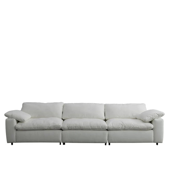Minimalist suede fabric 5 seater sofa cloud in white background.