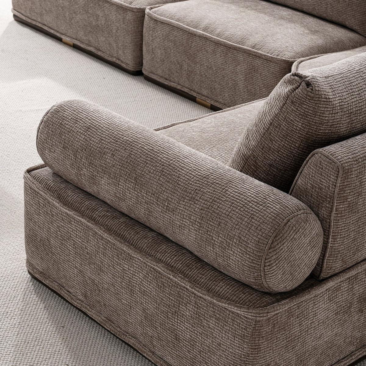 Minimalist corduroy velvet fabric sectional 5 seater sofa cordy material variants.