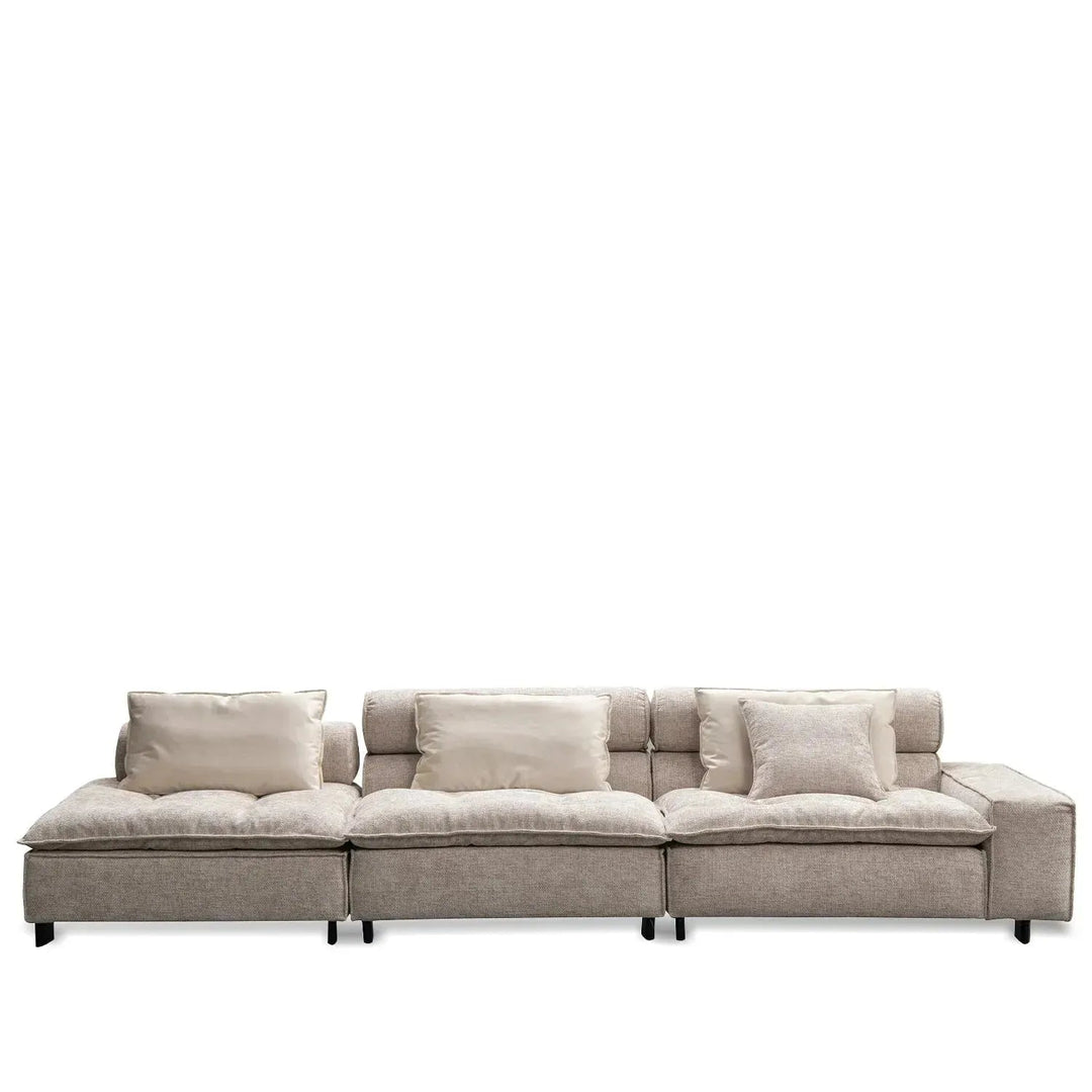 Modern mixed weave fabric 5 seater sofa aumn in panoramic view.