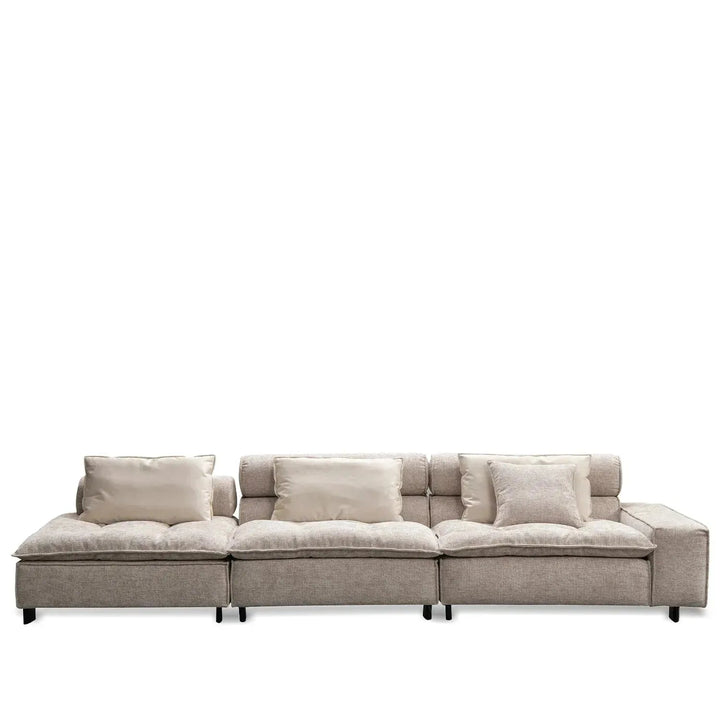 Modern mixed weave fabric 5 seater sofa aumn in panoramic view.