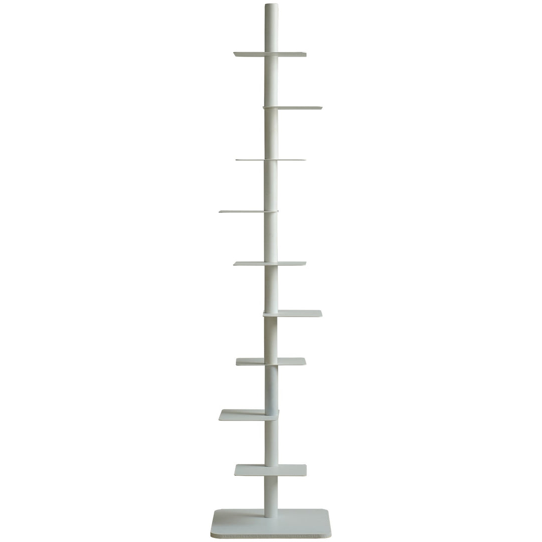 Minimalist steel revolving bookshelf stack detail 4.