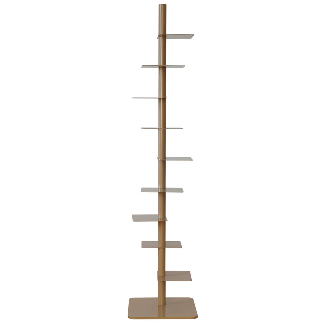 Minimalist steel revolving bookshelf stack detail 5.
