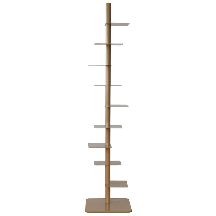 Minimalist steel revolving bookshelf stack detail 5.