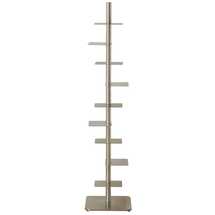 Minimalist steel revolving bookshelf stack detail 7.