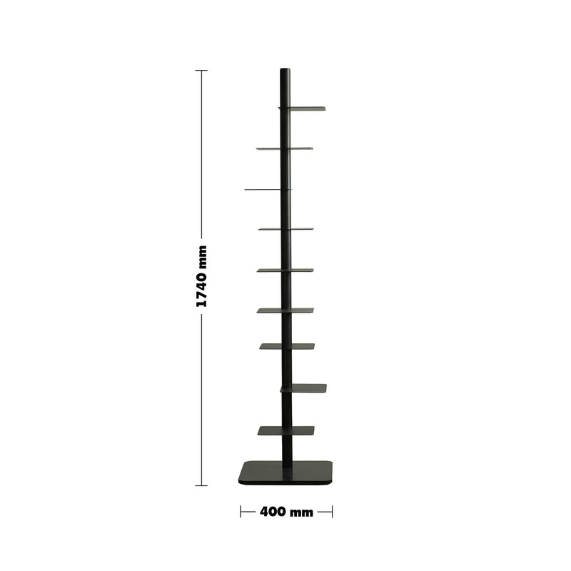 Bauhaus steel revolving bookshelf stack size charts.