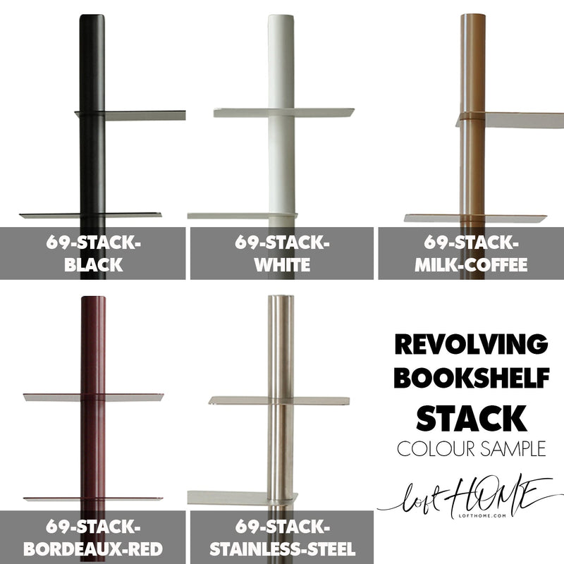 Bauhaus steel revolving bookshelf stack color swatches.