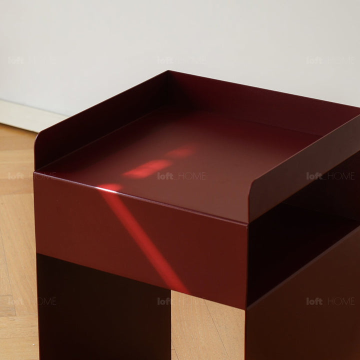Minimalist steel side table rubik in panoramic view.