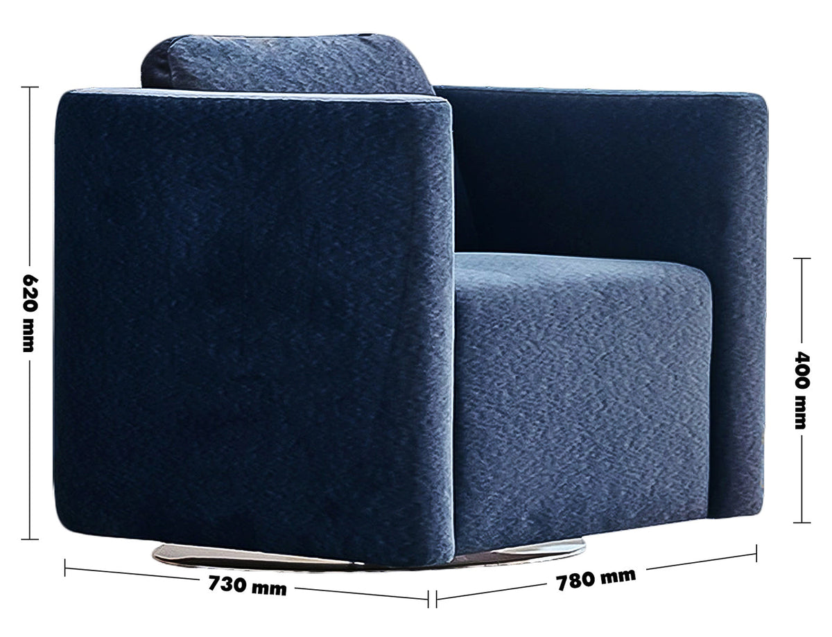 Minimalist Fabric 1 Seater Revolving Sofa VARIEGATED Size Chart