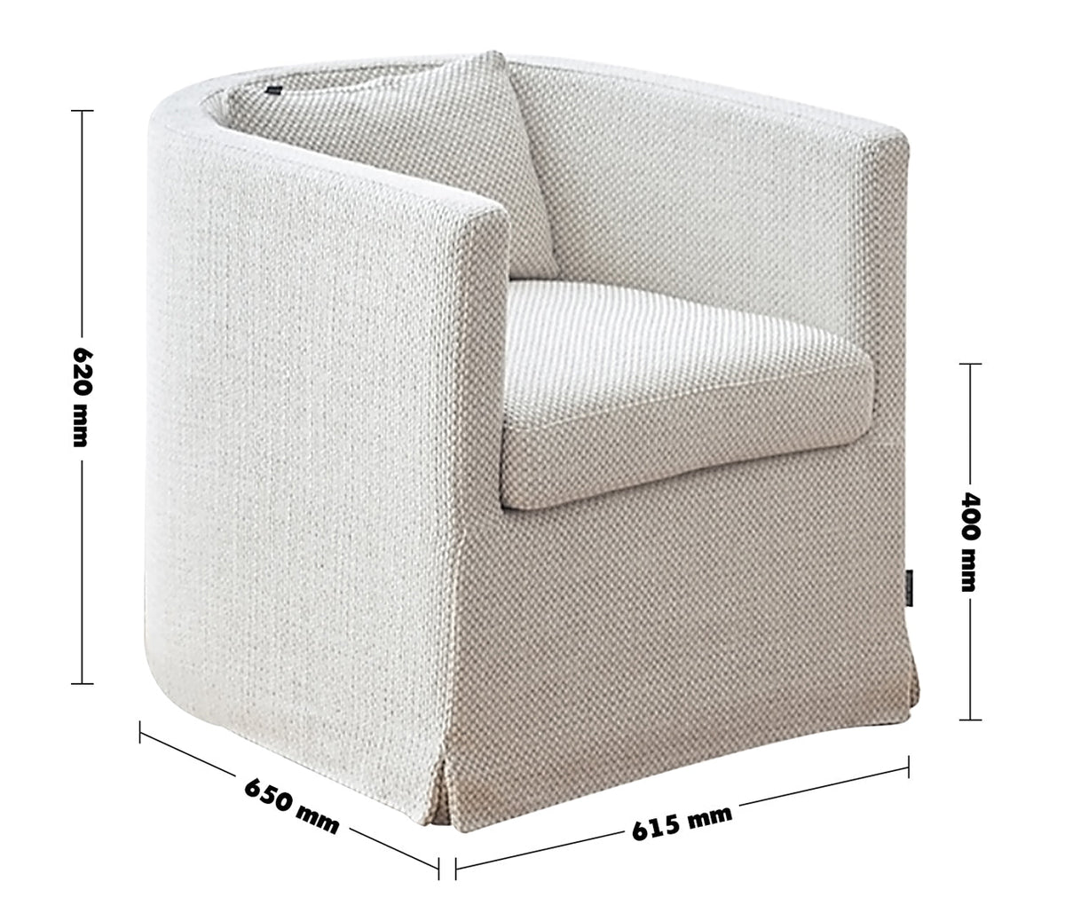 Minimalist Fabric 1 Seater Sofa YAN Size Chart