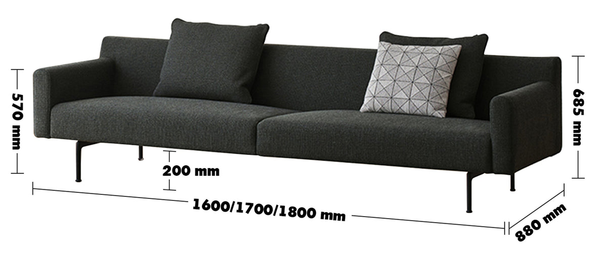 Minimalist Fabric 2 Seater Sofa ANN Size Chart