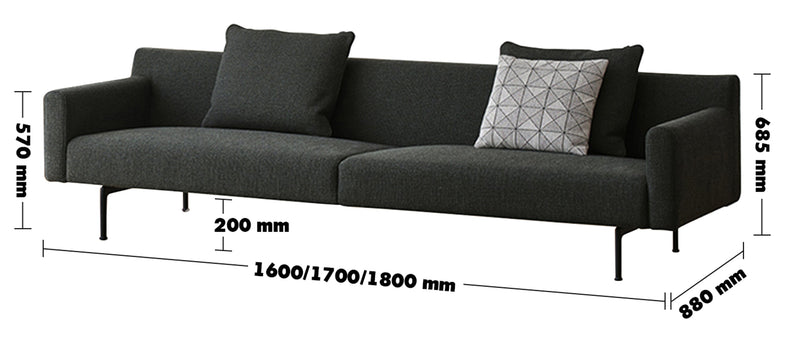 Minimalist Fabric 2 Seater Sofa ANN Size Chart