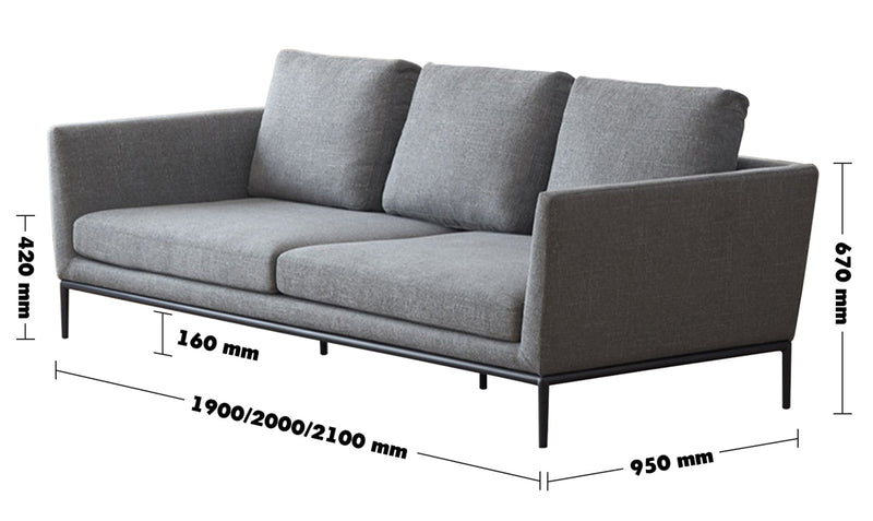 Minimalist Fabric 3 Seater Sofa GRACE Size Chart