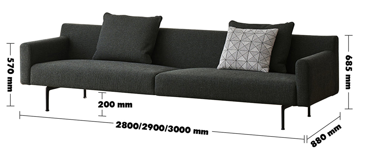 Minimalist Fabric 4.5 Seater Sofa ANN Size Chart