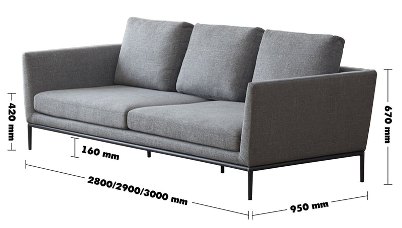 Minimalist Fabric 4.5 Seater Sofa GRACE Size Chart