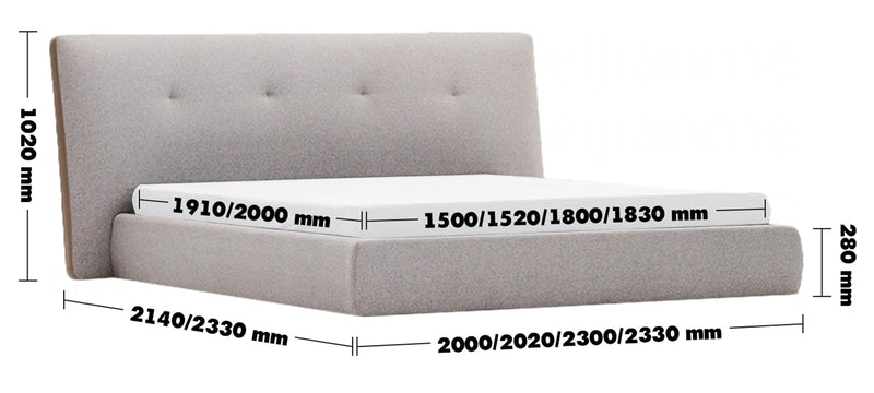 Minimalist Fabric Bed CHARLES Size Chart