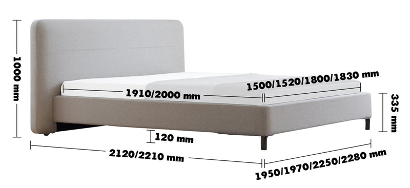 Minimalist Fabric Bed HEL Size Chart