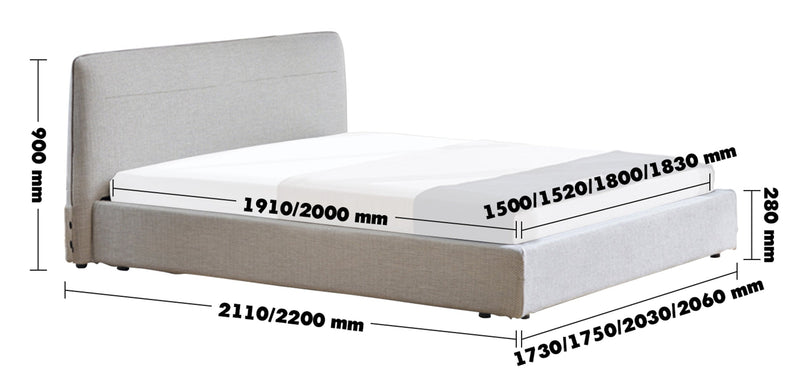 Minimalist Fabric Bed MUUO Size Chart
