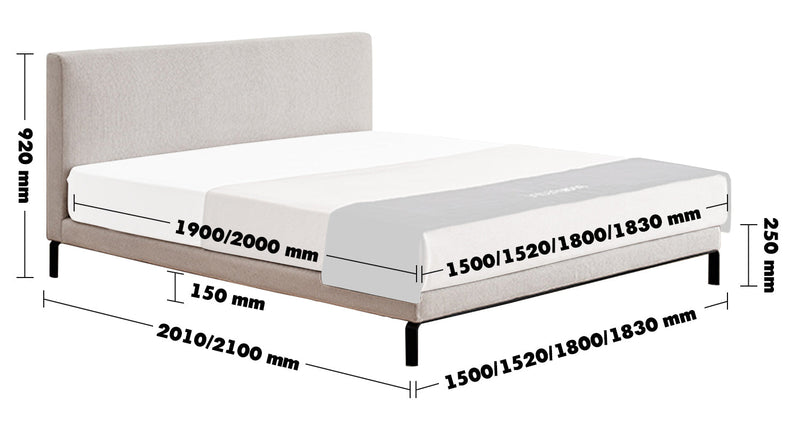 Minimalist Fabric Bed VEM Size Chart
