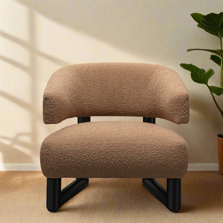 Cream boucle fabric 1 seater sofa arc in still life.