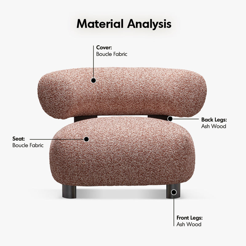 Cream boucle fabric 1 seater sofa bubble in details.