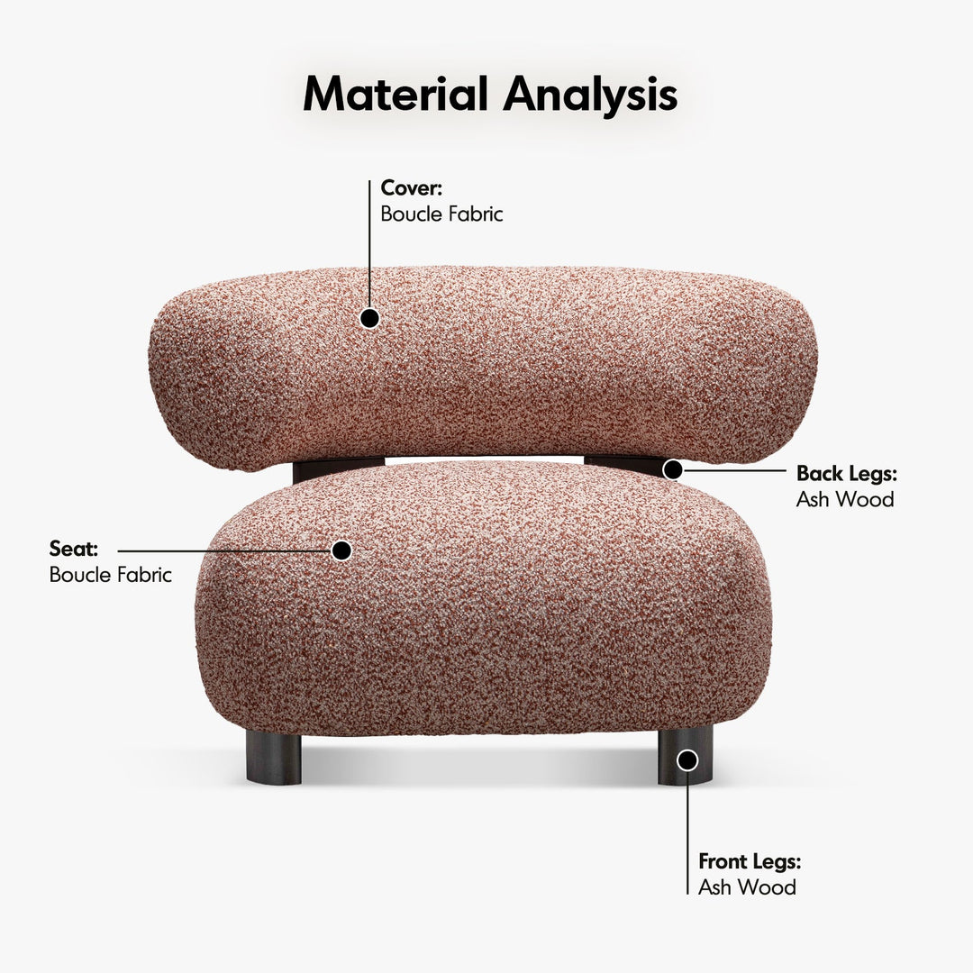 Cream boucle fabric 1 seater sofa bubble in details.