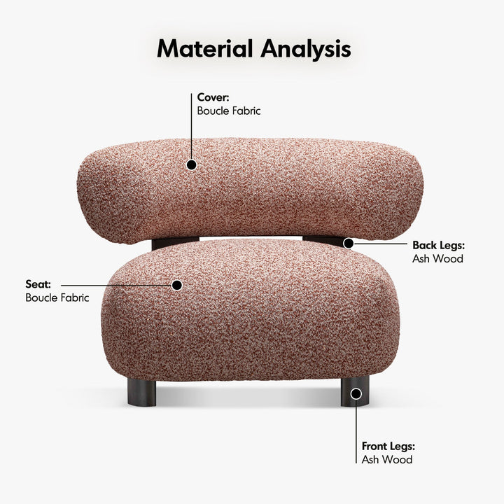 Cream boucle fabric 1 seater sofa bubble in details.