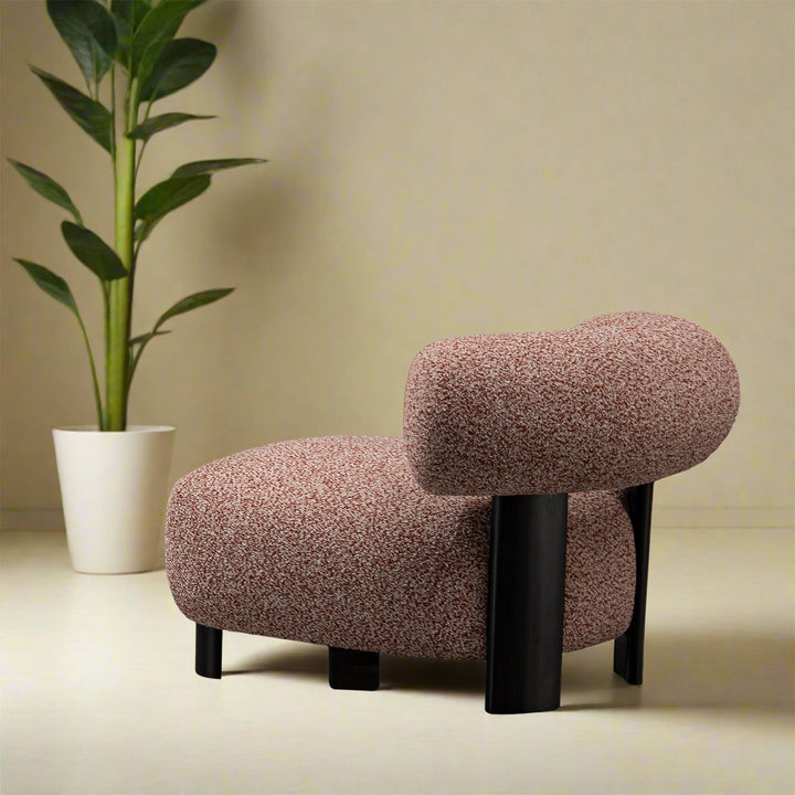 Cream boucle fabric 1 seater sofa bubble in close up details.