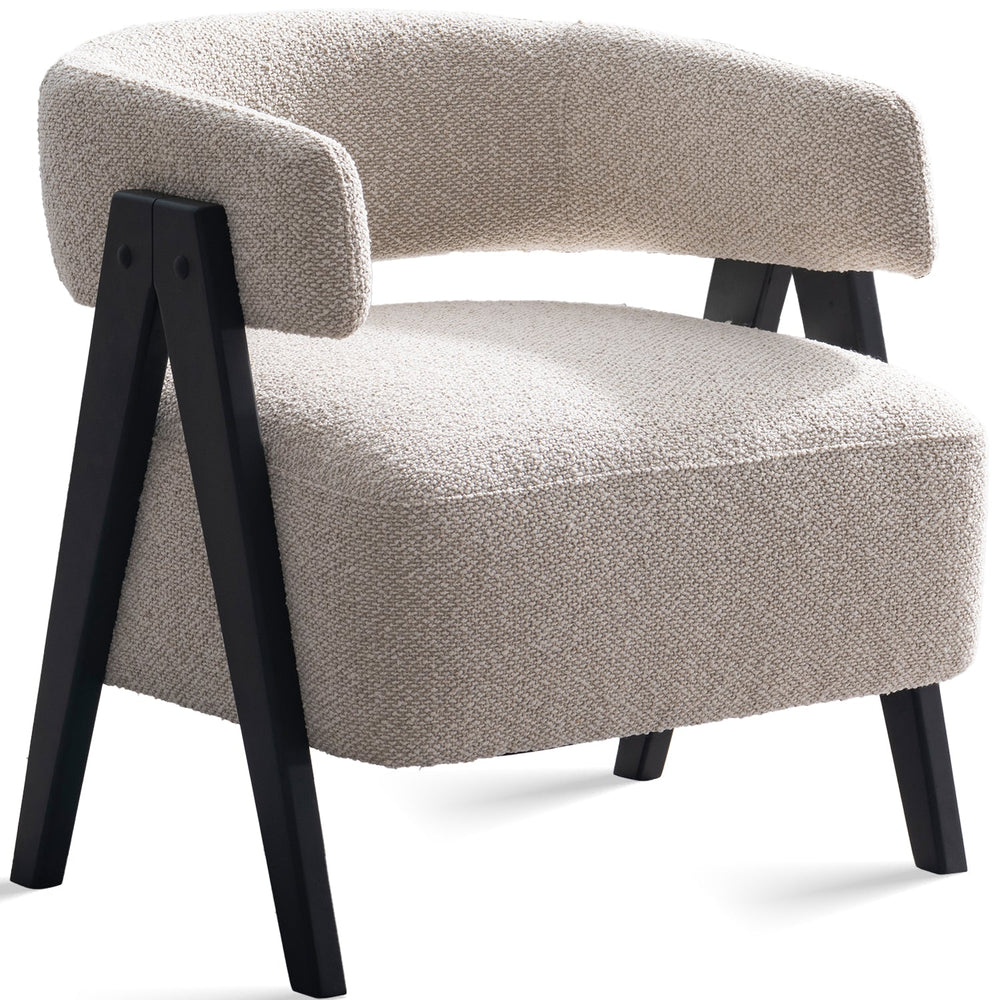 Japandi boucle fabric 1 seater sofa colle in white background.