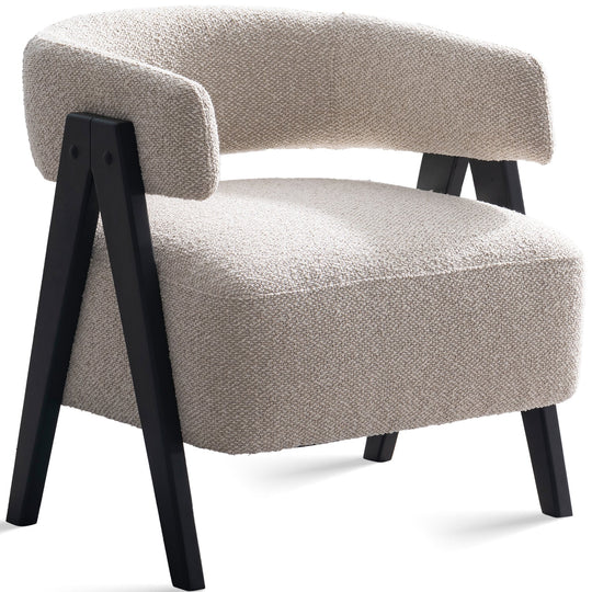 Japandi boucle fabric 1 seater sofa colle in white background.