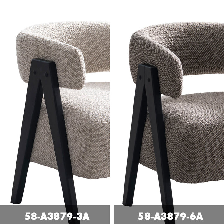 Japandi boucle fabric 1 seater sofa colle color swatches.