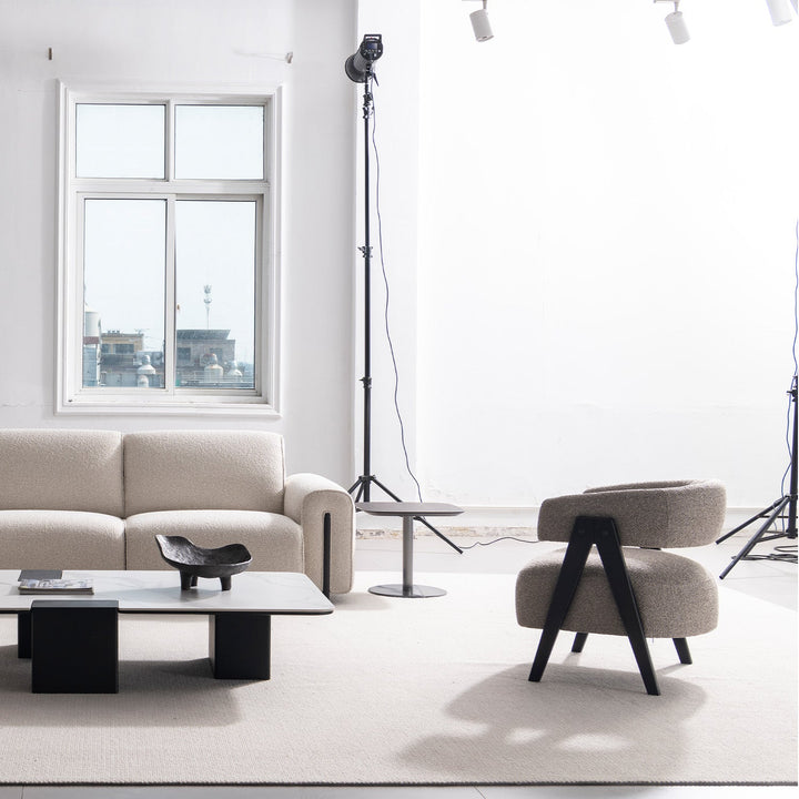 Japandi boucle fabric 1 seater sofa colle material variants.