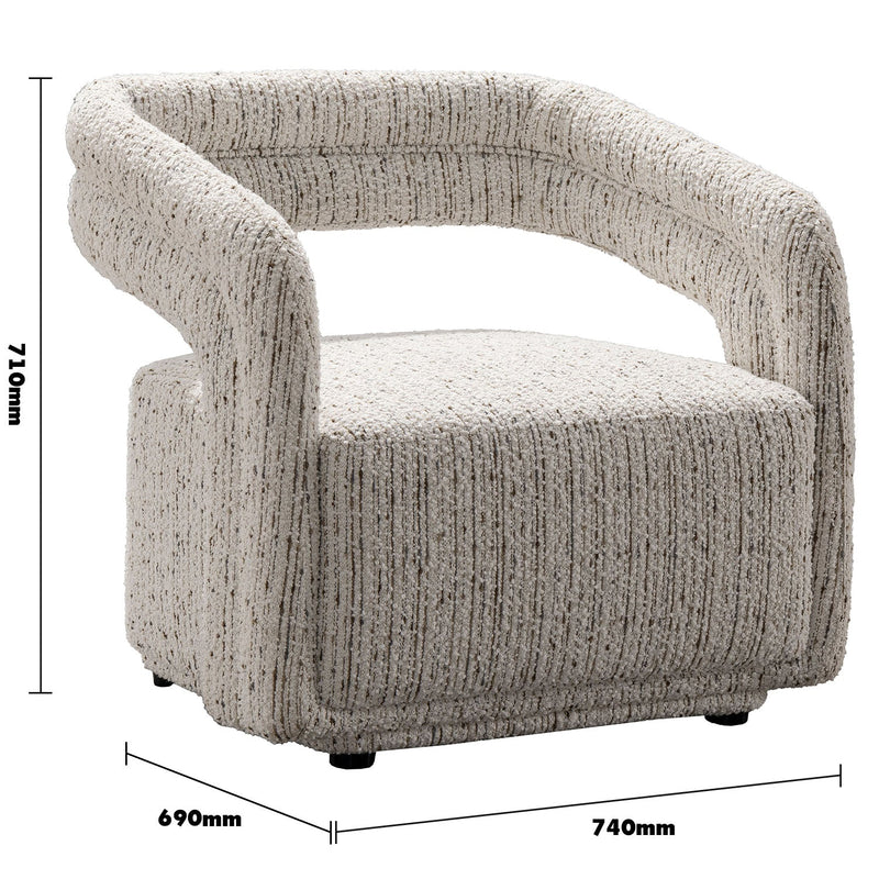 Modern Boucle Fabric 1 Seater Sofa KABURI Size Chart