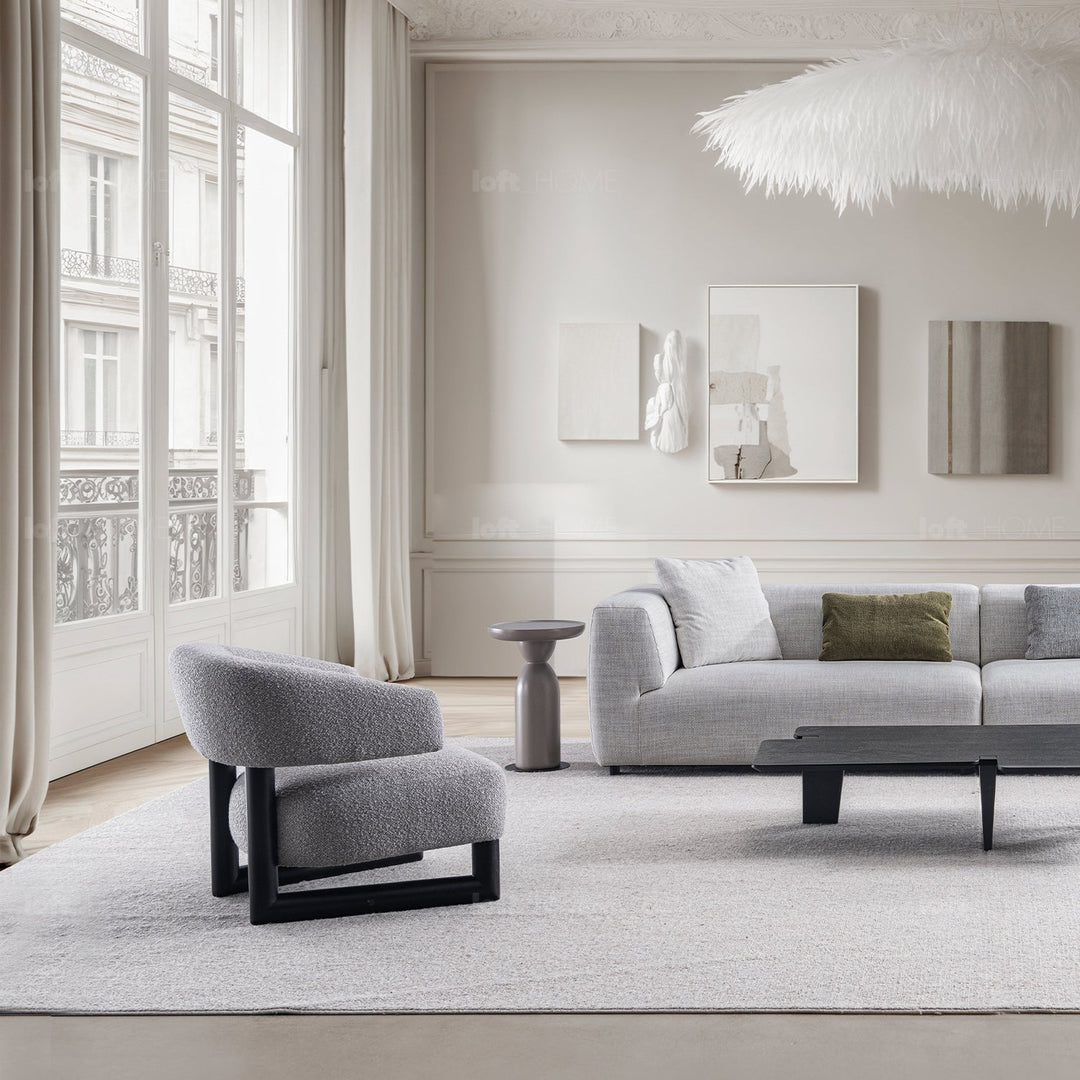 Modern boucle fabric 1 seater sofa miroo color swatches.