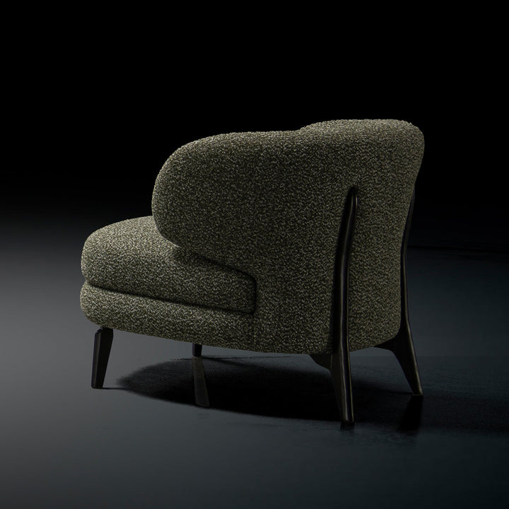 Cream boucle fabric 1 seater sofa moss color swatches.