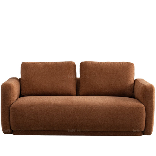 Modern boucle fabric 2 seater sofa rusty in white background.