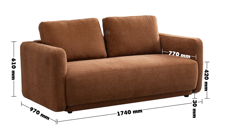 Modern Boucle Fabric 2 Seater Sofa RUSTY Size Chart
