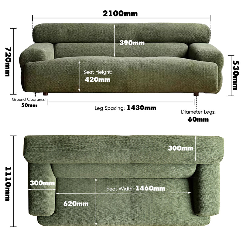 Modern Boucle Fabric 3 Seater Sofa SLEEPO Size Chart