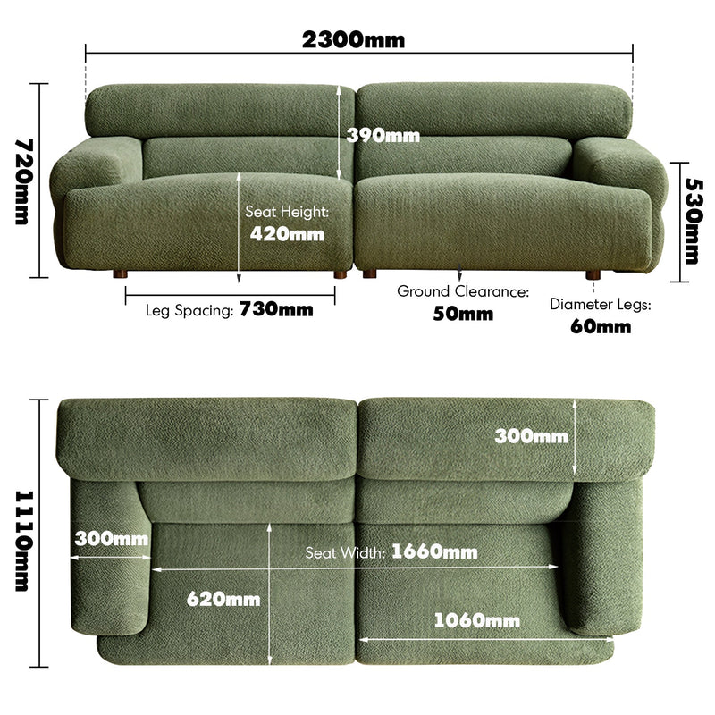 Modern Boucle Fabric 3 Seater Sofa SLEEPO Size Chart_2