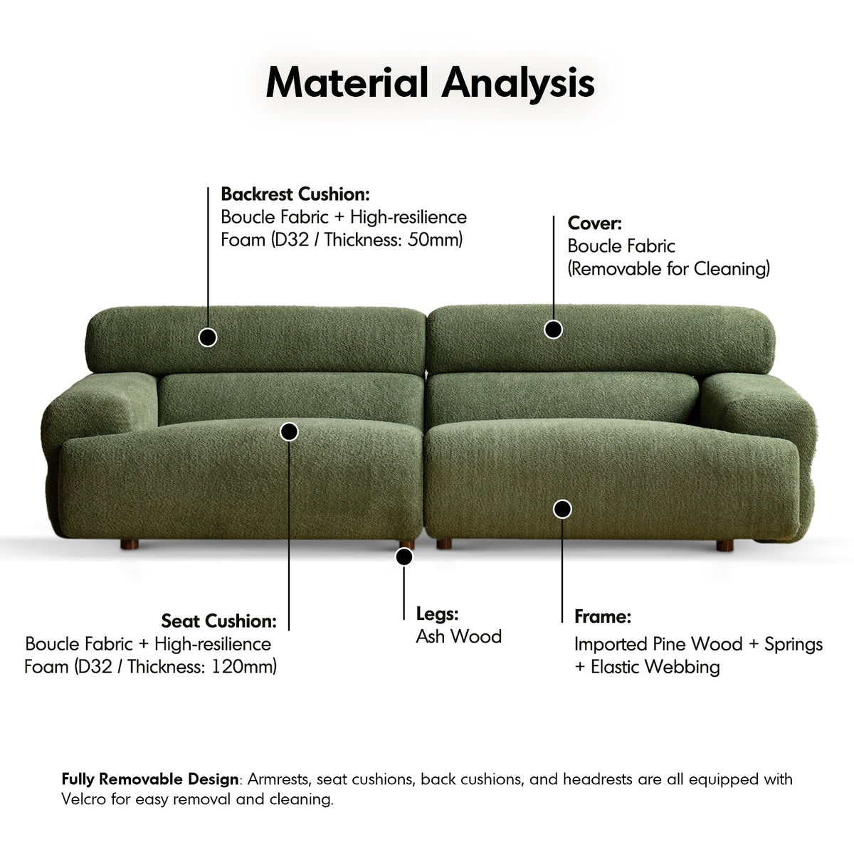 Modern boucle fabric 4 seater sofa sleepo detail 5.