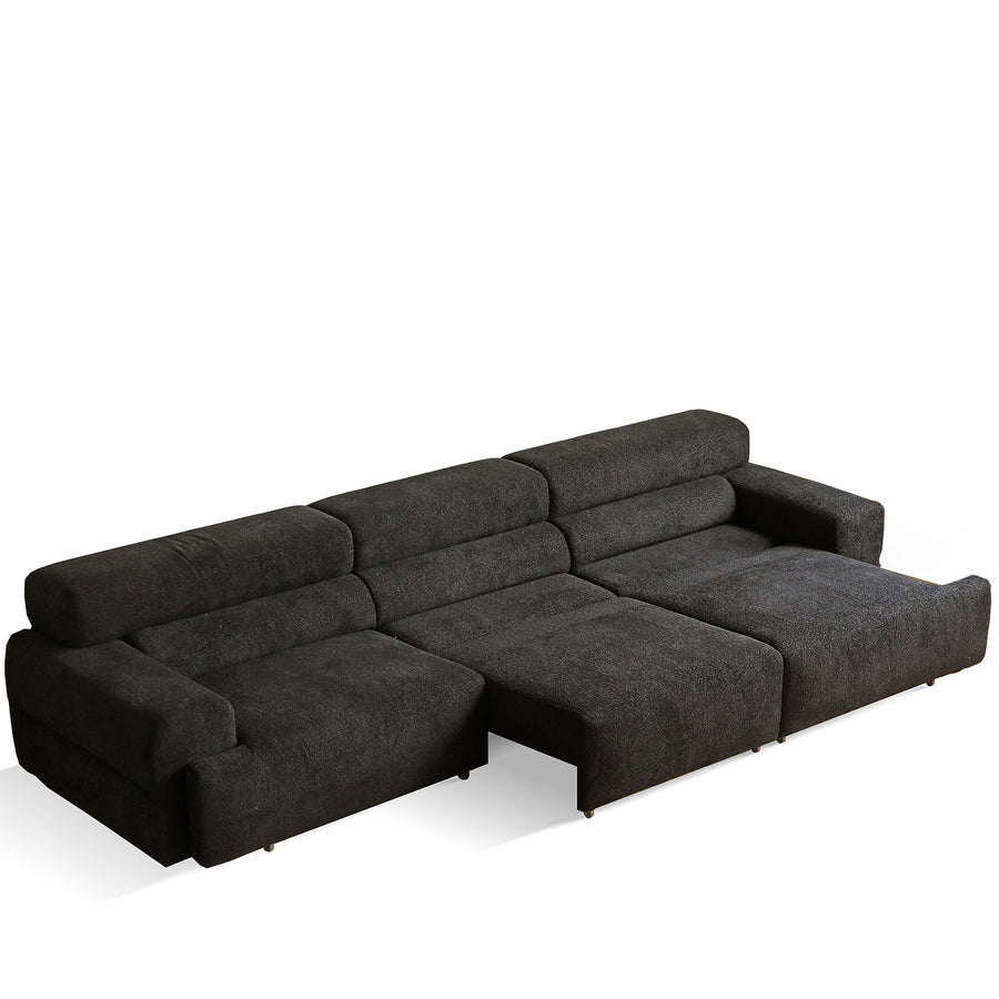Cream boucle fabric electric functional 4 seater sofa bed sleepo in white background.