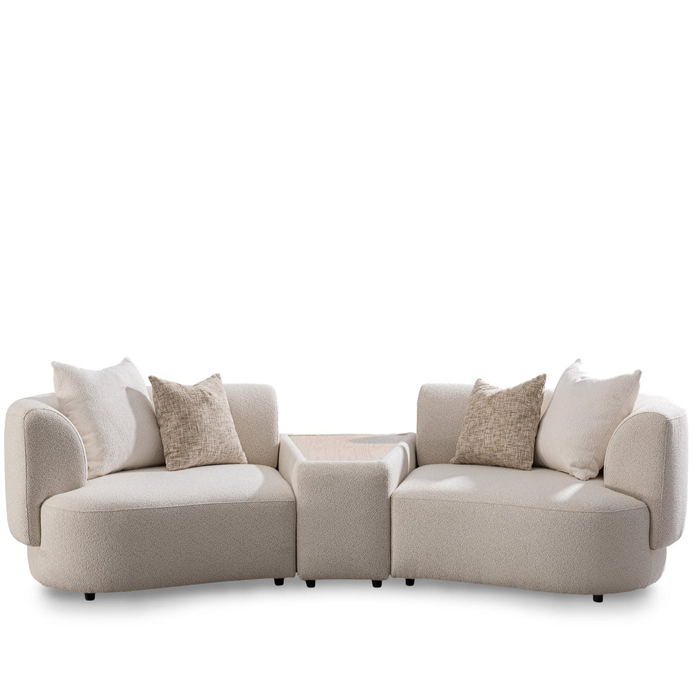 Scandinavian boucle fabric modular 2 seater sofa with side table rene in white background.