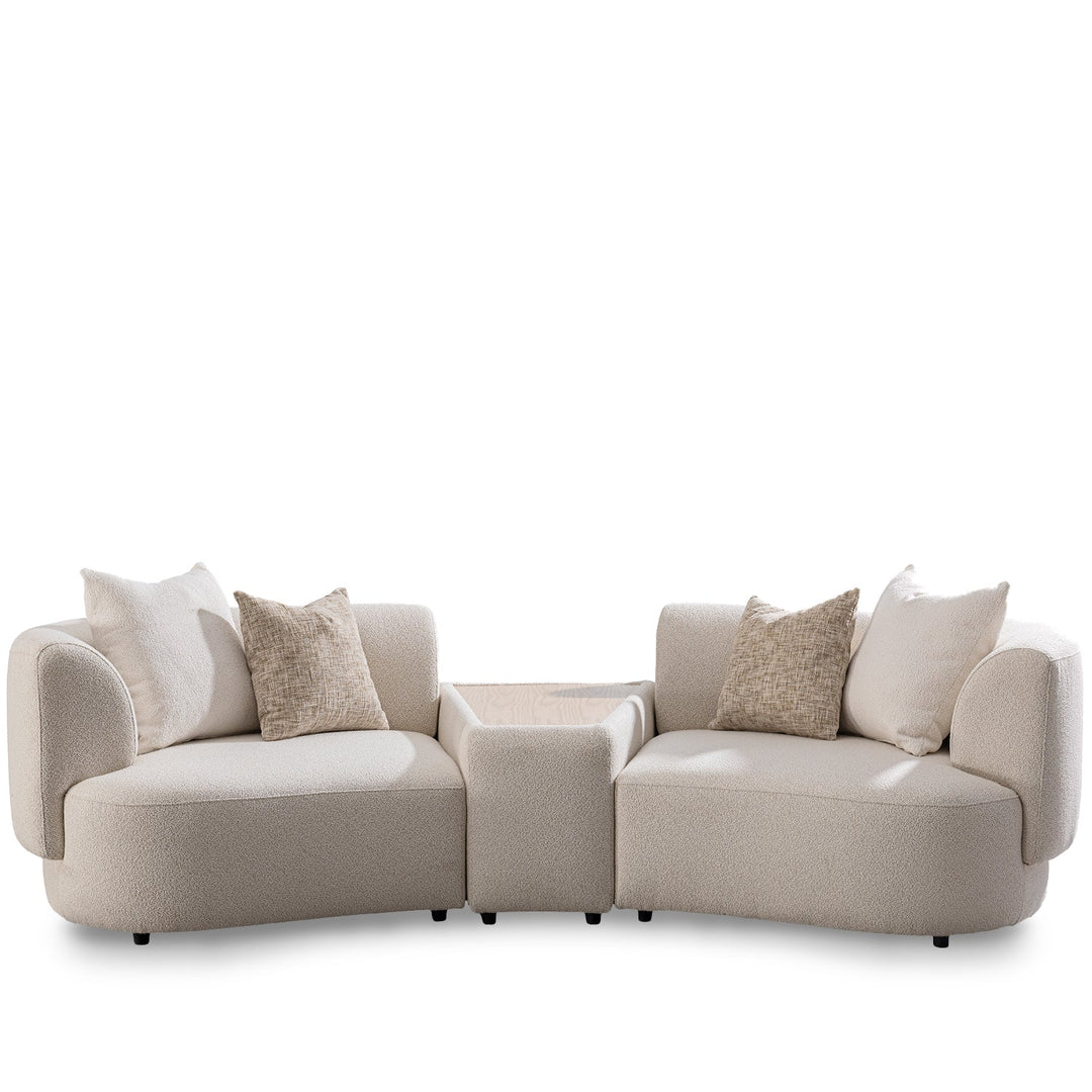 Scandinavian boucle fabric modular 2 seater sofa with side table rene in white background.