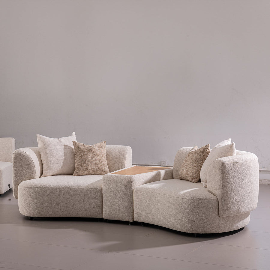 Scandinavian boucle fabric modular 2 seater sofa with side table rene primary product view.