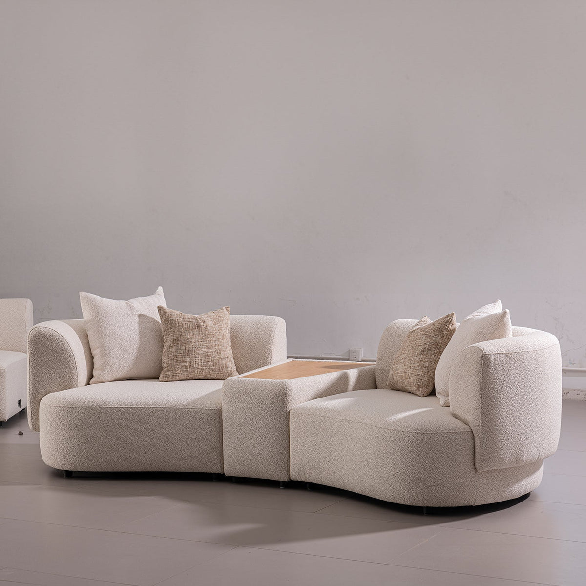 Scandinavian boucle fabric modular 2 seater sofa with side table rene primary product view.
