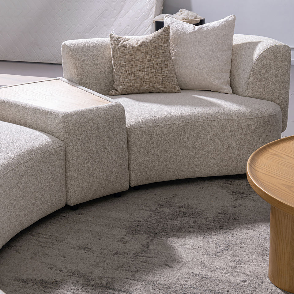 Scandinavian Boucle Fabric Modular 2 Seater Sofa With Side Table RENE Material Details Chart