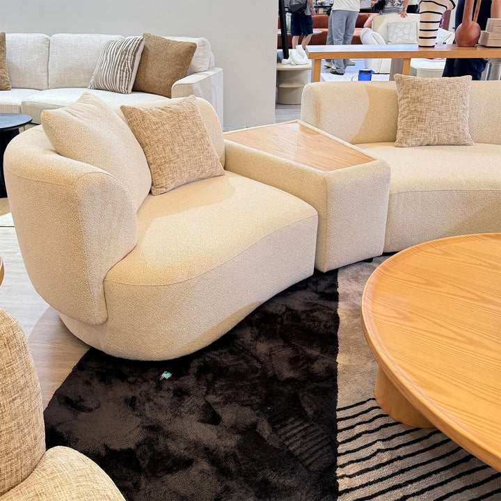 Scandinavian boucle fabric modular 3 seater sofa with side table rene detail 5.