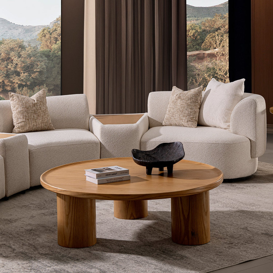 Scandinavian boucle fabric modular 3 seater sofa with side table rene detail 7.