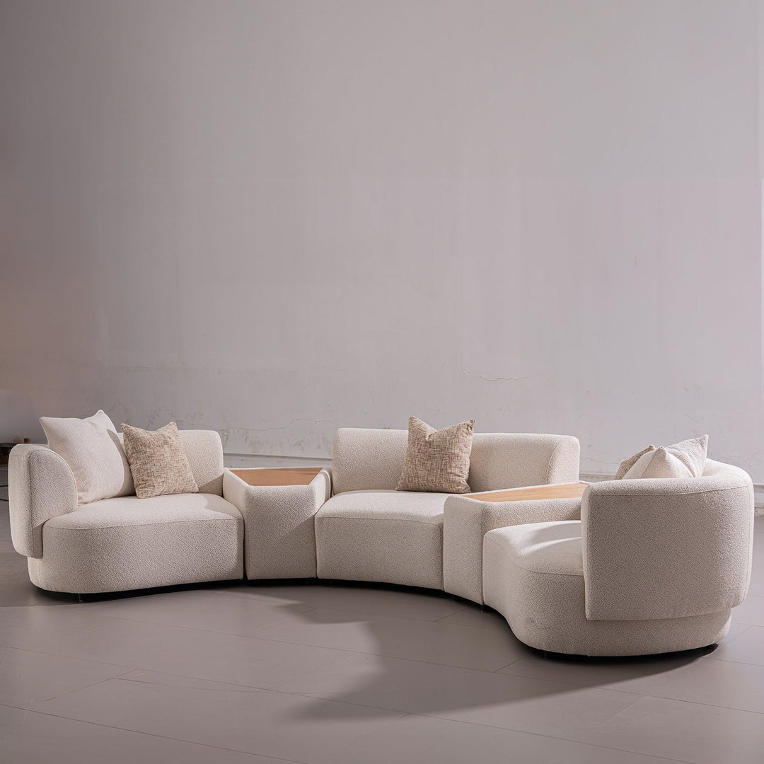 Scandinavian Boucle Fabric Modular 3 Seater Sofa With Side Table RENE