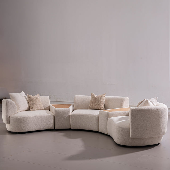 Scandinavian Boucle Fabric Modular 3 Seater Sofa With Side Table RENE