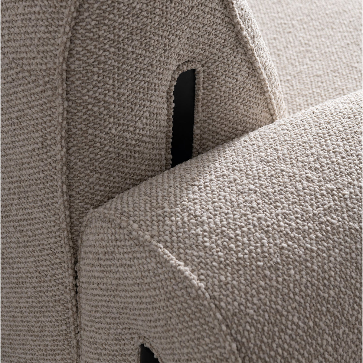 Minimalist boucle fabric modular 4 seater sofa colle detail 1.